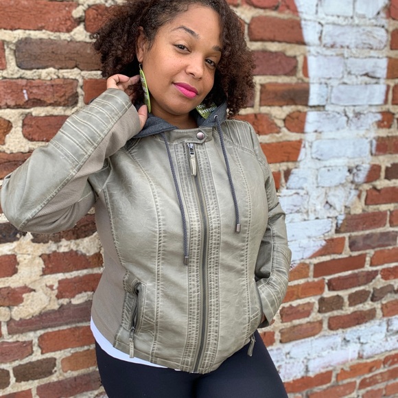 Faux leather hooded jacket - Picture 1 of 5